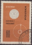 Stamps Poland -  Polonia 1963 Scott 1181 Sello Nave Espacial Rusa Lunnik 2 y Emblema Usado Polska Poland Pologna