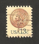 Stamps : America : United_States :  1185 - Moneda de 1 cent. con cabeza de un indio de 1877