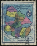Sellos de America - Uruguay -  Mapa de Uruguay con sus 19 departamentos.
