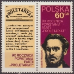 Stamps Poland -  Polonia 1973 Scott 1897 Sello Nuevo con viñeta Ludwik Warynski Fundador del Partido Proletario Polsk
