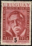 Sellos de America - Uruguay -  100 años del nacimiento de Don José Batlle y Ordoñez 1856-1956. Sobretasa 5 cmos.