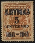 Sellos del Mundo : America : Uruguay : Frutos diversos, sello de 1900 sobreimpreso en 1911 en el centenario de la batalla de las Piedras. 