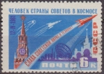 Stamps Russia -  Rusia URSS 1961 Scott 2463 Sello Espacio Kremlim Sputnik y Radar Hombre sovietico en el cosmos Russi