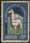 Stamps Uruguay -  Llama y los Andes. 3a. exposición filatélica interamicarana EXFI-LIMA, en la ciudad de Lima de Perú.