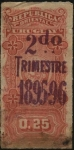 Stamps Uruguay -  Escudo Nacional. Timbre impuesto 2do. trimestre años 1895-1996. Sobreimpreso