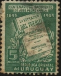 Stamps : America : Uruguay :  Libro la Educación del Pueblo autor José Pedro Varela 1845 - 1879. Sociólogo, periodista y político.