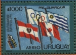 Stamps Uruguay -  Banderas de Canadá, de Austria, la Olímpica y la de Uruguay. Los juegos olímpicos serán transmitidos