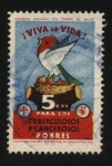 Stamps Uruguay -  Dibujo ave autóctona cardenal en su nido con pichones. Viva la vida. Timbre de salud de la Comisión 