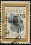 Sellos de America - Uruguay -  100 años de la creación del Departamento de Flores. Escudo y contorno del mapa de Flores. 