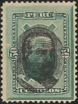 Stamps America - Peru -  Emisión 1874-79 resellada con el busto del General Remigio Morales Bermudez