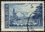 Stamps Argentina -  Riqueza Austral. Tierra de Fuego. Bosques,  Pozos petrolìferos y rebaño de ovinos.