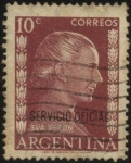 Sellos de America - Argentina -  Sellos del Servicio Oficial de la Presidencia de la Nación. Eva Perón. Sello sobreimpreso servicio o