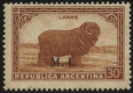 Stamps Argentina -  Sellos Ministeriales de la Nación Argentina. Riquezas Argentinas. Lanas. Sobreimpreso  M. I.  Minist