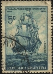 Stamps America - Argentina -  Fragata Presidente Sarmiento. Conmemorando la terminación de sus viajes como buque Escuela de la Arm