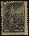 Stamps America - Argentina -  El labrador surcando la tierra con arado de mano.
