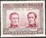 Stamps Chile -  SESQUICENTENARIO DEL PRIMER GOBIERNO NACIONAL - MANUEL RODRIGEZ - JUAN MACKENNA