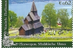 Stamps : America : ONU :  Patrimonio Mundial-Iglesias de madera de Urnes (Noruega)