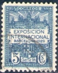 Sellos de Europa - Espa�a -  España Barcelona 1929 Edifil 1 Sello Vistas de la Expo y escudo de la ciudad con nº control al dorso