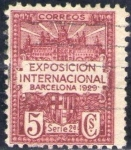 Stamps Spain -  España Barcelona 1929 Edifil 2 Sello Vistas de la Expo y escudo de la ciudad con nº control al dorso