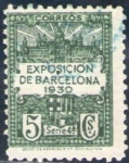 Stamps Spain -  España Barcelona 1929 Edifil 4 Sello Vistas de la Expo y escudo de la ciudad con nº control al dorso