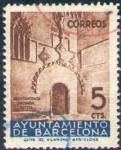 Stamps Spain -  España Barcelona 1938 Edifil 13 Sello Puerta Gotica del Ayuntamiento con nº control al dorso Usado 