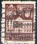 Stamps Spain -  España Barcelona 1942 Edifil 37 Sello Fachada del Ayuntamiento con nº control al dorso Usado