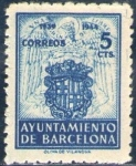 Stamps Spain -  España Barcelona 1943 Edifil 56 Sello Nuevo Escudos Nacional y de la ciudad con nº control al dorso 