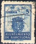 Stamps Spain -  España Barcelona 1943 Edifil 56 Sello Escudos Nacional y de la ciudad con nº control al dorso Usado 