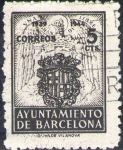 Stamps Spain -  España Barcelona 1943 Edifil 58 Sello Escudos Nacional y de la ciudad con nº control al dorso Usado 
