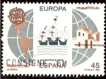 Stamps Spain -  Europa. Monasterio de la Rábida, naves de Colón y mapa de América
