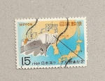 Stamps Japan -  Mapa Japón y China con barco