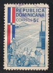 Sellos de America - Rep Dominicana -  Trylon and Perisphere, Flag and Proposed Columbus Lighthouse.
