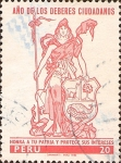 Stamps : America : Peru :  Año de los Deberes Ciudadanos. Libertad con Escudo de Armas del Perú.