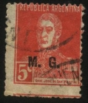 Sellos de America - Argentina -  Libertador General San Martín, impreso M. G. Ministerio de Guerra. 