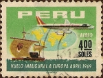Sellos de America - Per -  Vuelo Inaugural de Aerolínea Peruana Volando a Europa.