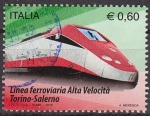Stamps : Europe : Italy :  Italia 2010 Sello AVE Linea Ferroviaria Alta Velocità Torino Salerno usado timbre, francobollo, Stam