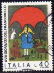 Stamps Italy -  Italia 1976 Scott 1240 Sello Dia del Sello Dibujo de Niños Niña con animales usado timbre, francobol