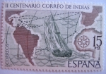Sellos del Mundo : Europa : Espa�a : correo de indias.ESPAMER'77-II centenario de la real ordenanza reguladora del correo maritimo.