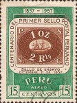 Sellos de America - Per� -  Centenario del Primer Sello Postal Peruano. 1857 - 1957