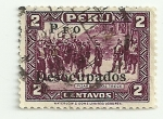 Stamps Peru -  Pizarro y los trece sobrecargado en 2 lineas