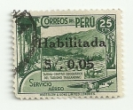 Stamps : America : Peru :  Tarma- centro ceográfico del turismo transandino (sello de 1938 con sobrecarga negra)