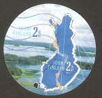 Stamps : Europe : Finland :  paisaje y mapa de Finlandia