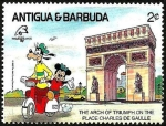 Stamps America - Antigua and Barbuda -  Antigua & Barbuda 1989 Scott 1208 Sello ** Walt Disney Michey y Pluto Arco del Triunfo en la Plaza C