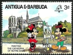 Stamps America - Antigua and Barbuda -  Antigua & Barbuda 1989 Scott 1209 Sello ** Walt Disney Michey y Minnie Pintando La Catedral de Notre