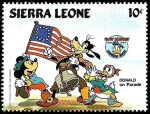 Sellos del Mundo : Africa : Sierra_Leone : SIERRA LEONE 1984 Scott 662 Sello ** Walt Disney 50 Aniversario de Donald con Mickey y Goofy en Para