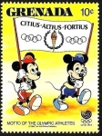 Sellos del Mundo : America : Granada : Granada 1988 Scott 1587 Sello ** Walt Disney Juegos Olimpicos de Seul Corea Mickey y Minnie con Embl