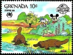 Stamps Grenada -  Granada 1988 Scott 1643 Sello ** Walt Disney SYDPEX Australia Mickey y Donald observando Ornitorrinc
