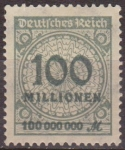 Sellos del Mundo : Europe : Germany : Deutsches Reich 1923 Scott 290 Sello * Numeros Cifras 100 Millones Alemania Allemagne Duitsland Germ