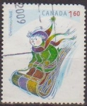 Stamps : America : Canada :  CANADA 2009 Scott Sello Navidad Christmas Dibujo Niño En trineo en la Nieve usado 