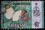 Sellos de Asia - Malasia -  Estado de Pulau-Pinang / Mariposa Gran Consejo Naranja